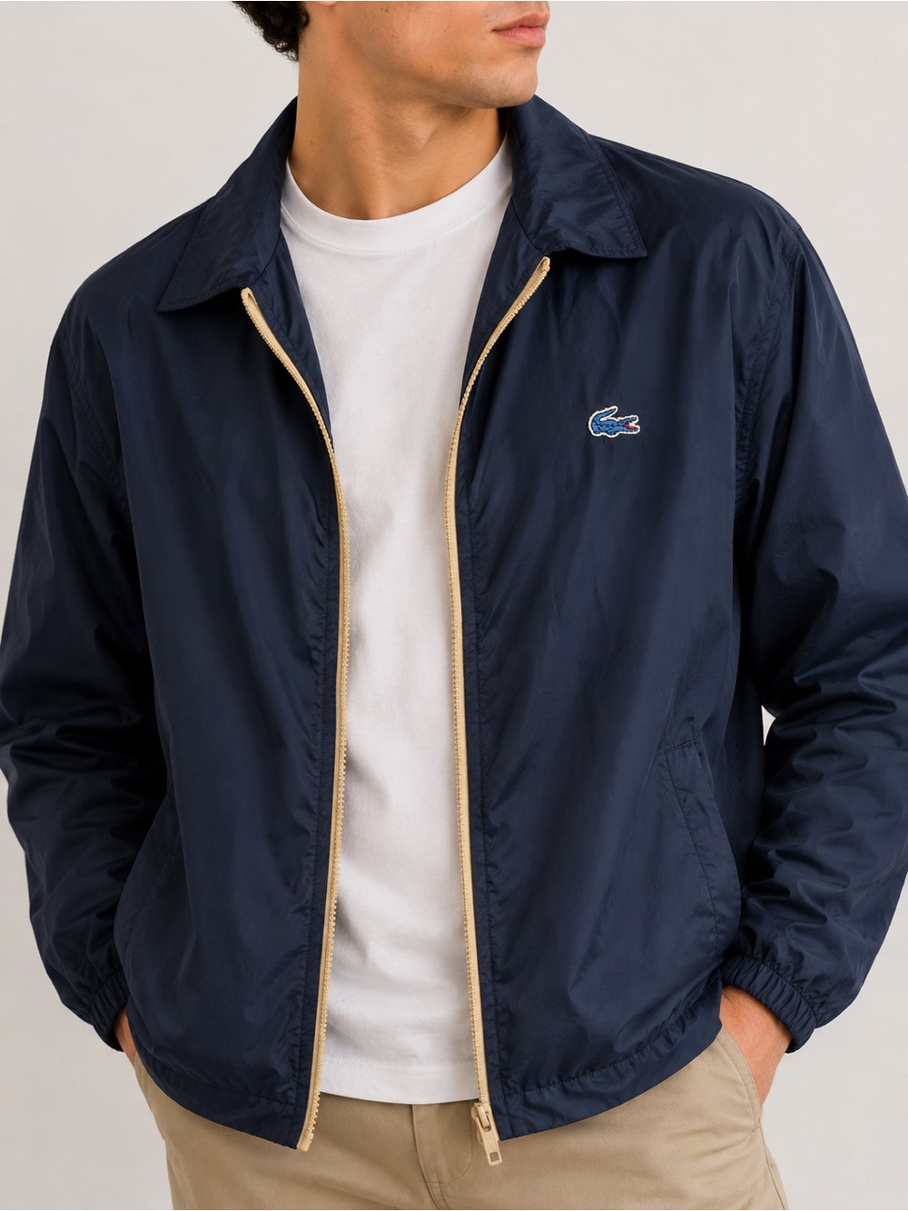 Vintage Lacoste Navy Windbreaker with Contrast Beige Zip